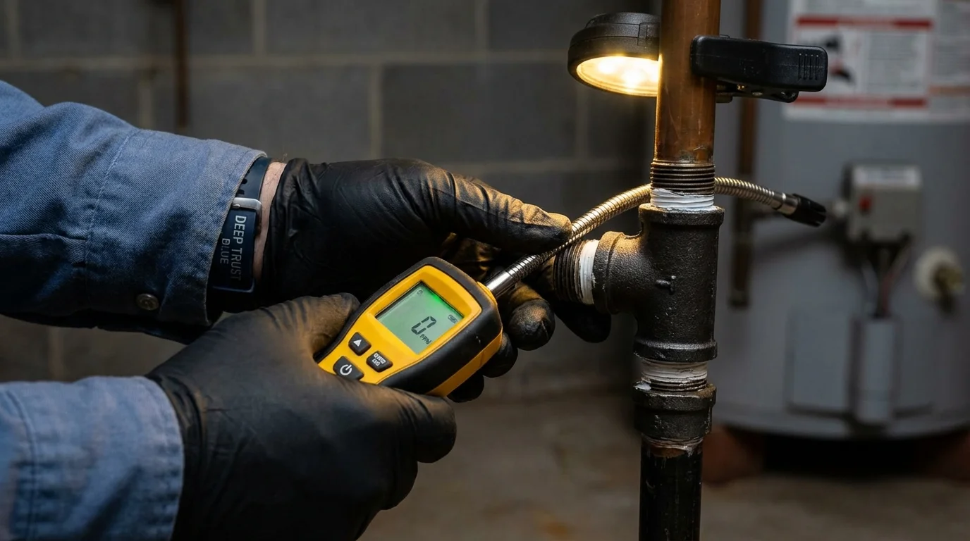 Gas leak detection with electronic sniffer by Johns Plumbing LLC in Cyril