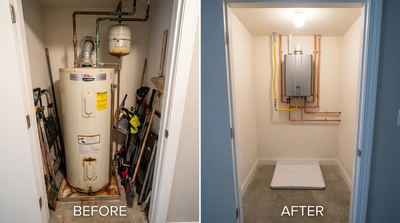 Tank water heater versus wall-mounted tankless unit comparison for Cyril, OK homeowners