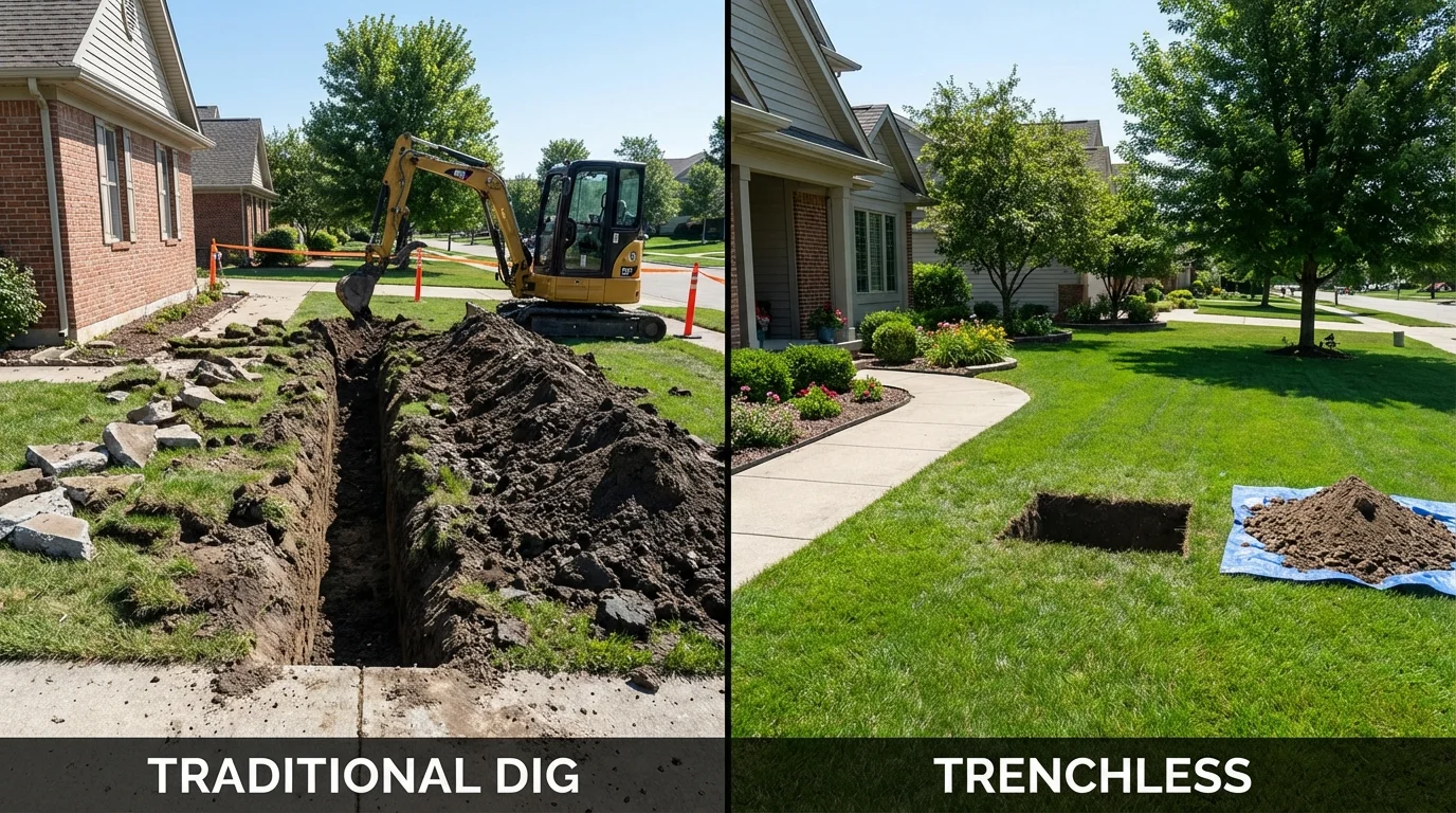 Trenchless sewer repair with minimal yard damage versus traditional excavation in Cyril, OK